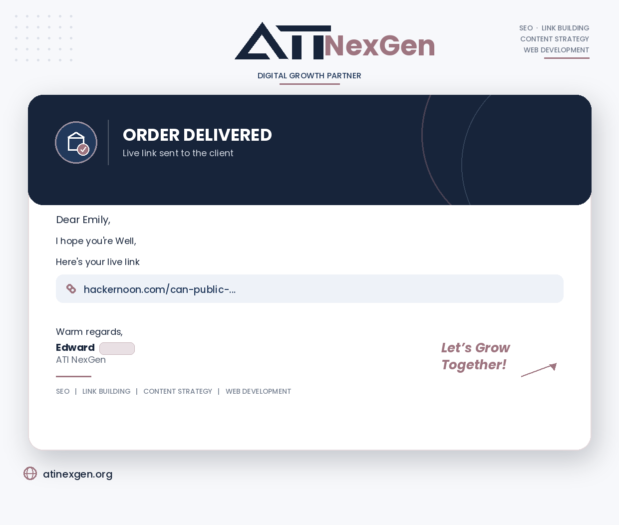 Order delivered confirmation, live placement on hackernoon.com