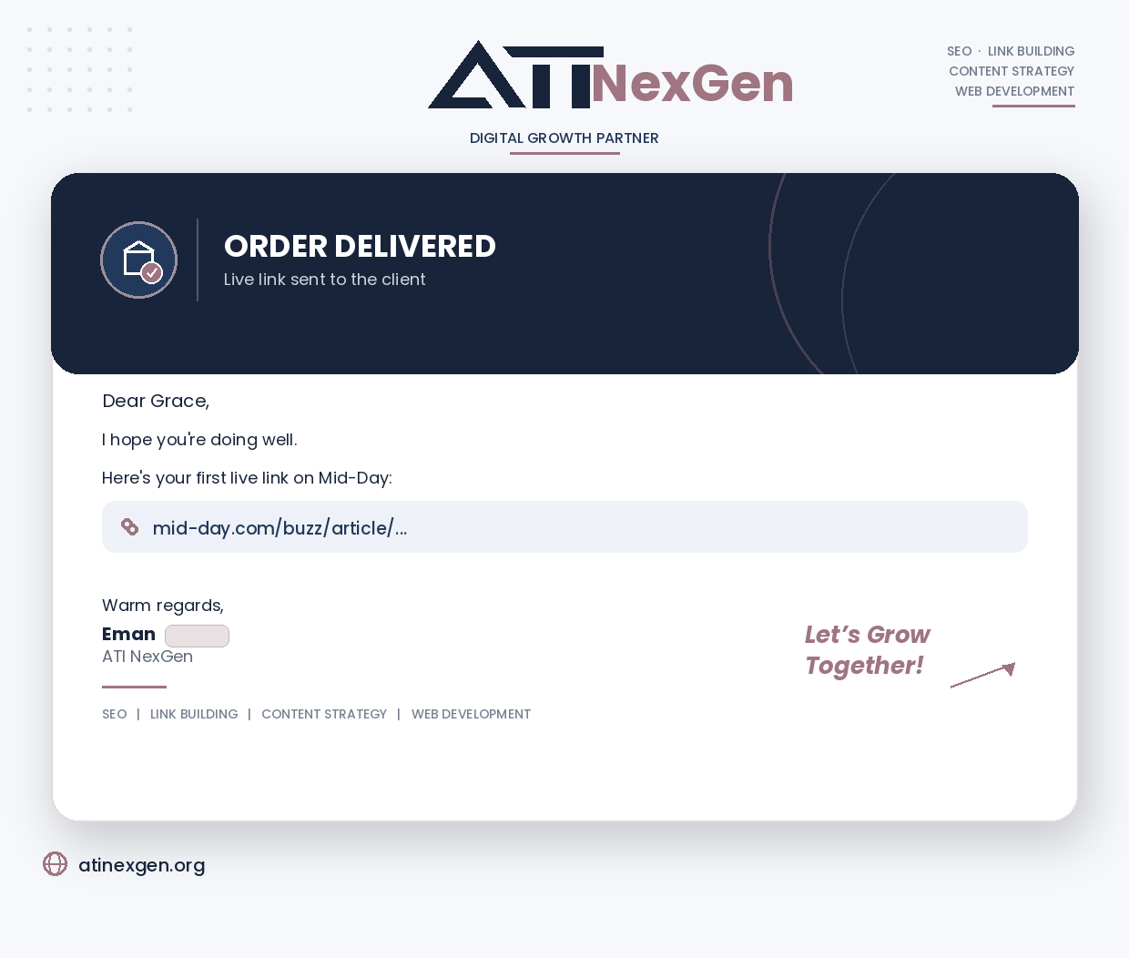 Order delivered confirmation, live placement on mid-day.com
